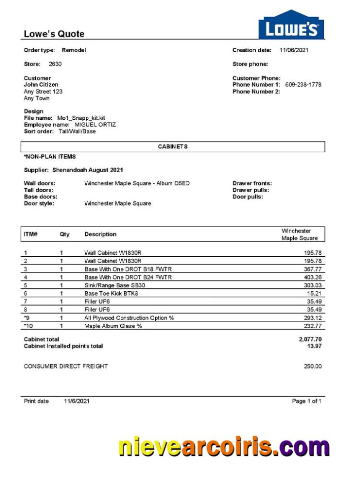 USA Lowe’s invoice